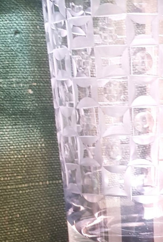 Image 1 of Zylindrische Kristallvase mit geometrischem Dekor, 1960er Jahre