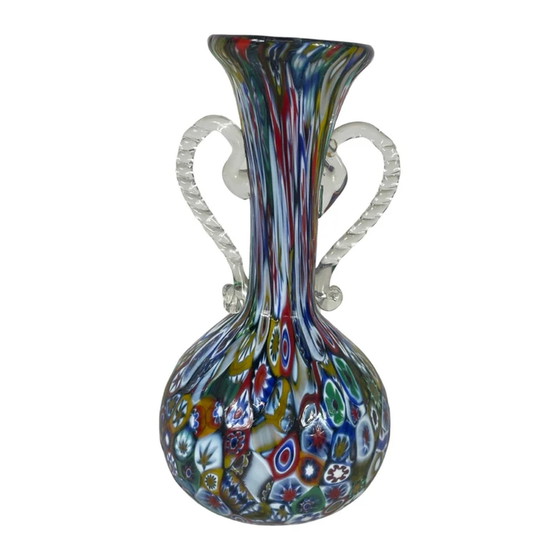 Image 1 of Officine di Murano 1295 - Millefiori-Vase mit Griffen im Amphorenstil - Mehrfarbig
