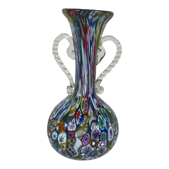 Image 1 of Officine di Murano 1295 - Millefiori-Vase mit Griffen im Amphorenstil - Mehrfarbig