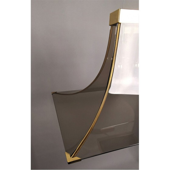 Image 1 of Vintage Pagoda Pendelleuchte aus Rauchglas, Messing und Stahl von Esperia, 1970