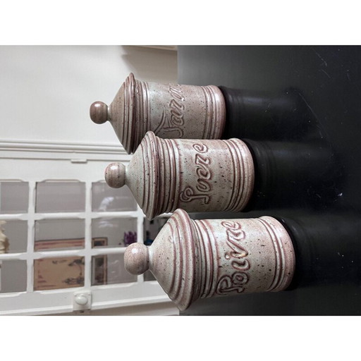 Satz von 3 überdachten Keramik-Töpfen von Vallauris, 1970