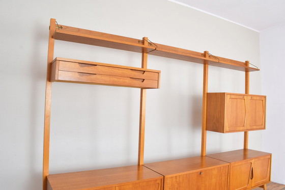 Image 1 of Mid-Century Teak-Wandschrank von Kjell Riise für Rival Brodrene Jatogs, 1960er Jahre, Satz von 3