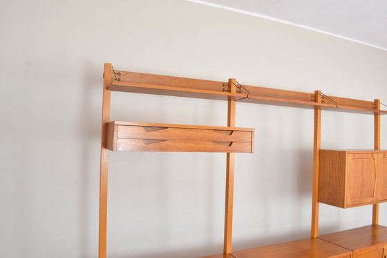 Image 1 of Mid-Century Teak-Wandschrank von Kjell Riise für Rival Brodrene Jatogs, 1960er Jahre, Satz von 3