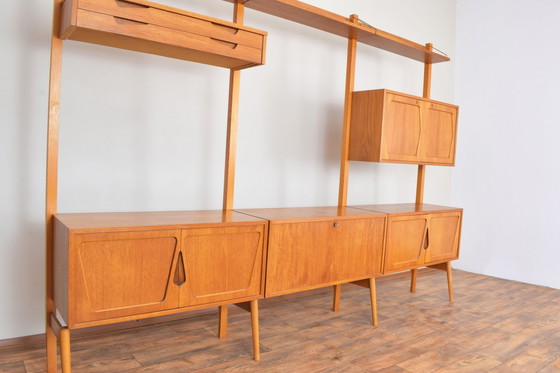 Image 1 of Mid-Century Teak-Wandschrank von Kjell Riise für Rival Brodrene Jatogs, 1960er Jahre, Satz von 3