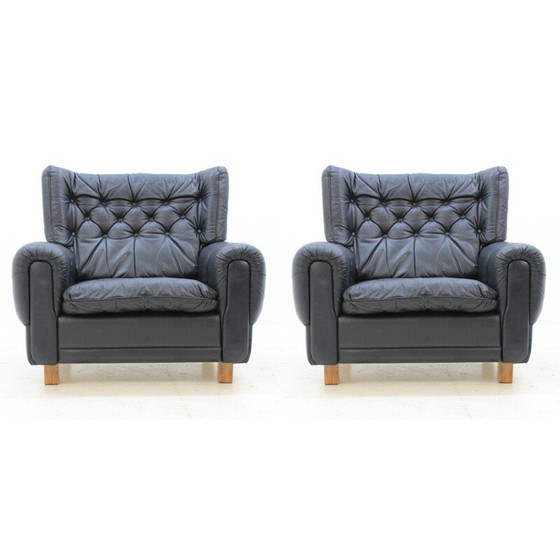 Image 1 of Satz von 2 schwarzen Vintage-Ledersesseln 1970