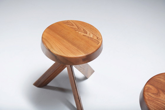 Image 1 of Vintage Set von S13 A Ulme Hocker von Pierre Chapo - Frankreich