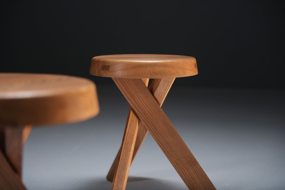 Image 1 of Vintage Set von S13 A Ulme Hocker von Pierre Chapo - Frankreich