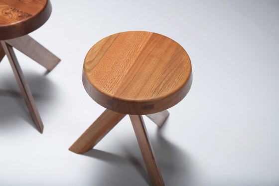 Image 1 of Vintage Set von S13 A Ulme Hocker von Pierre Chapo - Frankreich