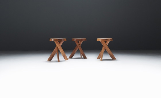 Image 1 of Vintage Set von S13 A Ulme Hocker von Pierre Chapo - Frankreich