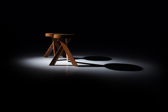 Image 1 of Vintage Set von S13 A Ulme Hocker von Pierre Chapo - Frankreich