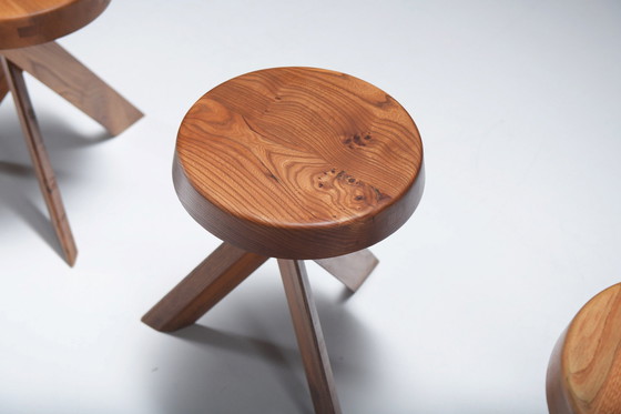 Image 1 of Vintage Set von S13 A Ulme Hocker von Pierre Chapo - Frankreich