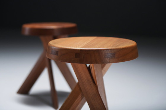 Image 1 of Vintage Set von S13 A Ulme Hocker von Pierre Chapo - Frankreich