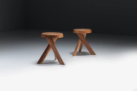 Image 1 of Vintage Set von S13 A Ulme Hocker von Pierre Chapo - Frankreich