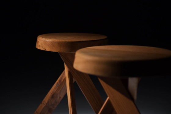 Image 1 of Vintage Set von S13 A Ulme Hocker von Pierre Chapo - Frankreich