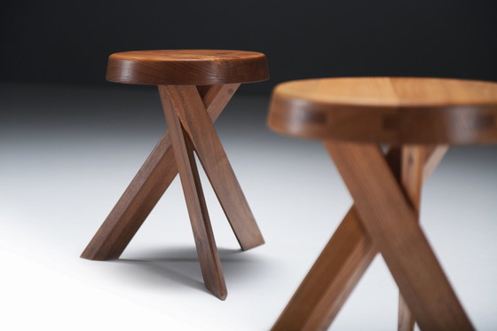 Image 1 of Vintage Set von S13 A Ulme Hocker von Pierre Chapo - Frankreich