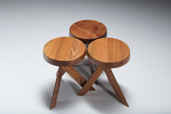 Image 1 of Vintage Set von S13 A Ulme Hocker von Pierre Chapo - Frankreich