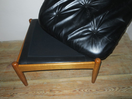 Image 1 of Eric Merthen 3-Sitzer Ledersofa mit Ottomane, Schweden 1960er Jahre