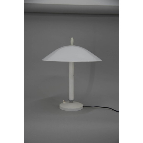Image 1 of Vintage Tischlampe aus weißem Metall und Opalglas, 1950