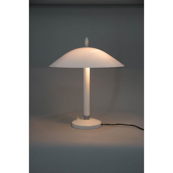 Image 1 of Vintage Tischlampe aus weißem Metall und Opalglas, 1950