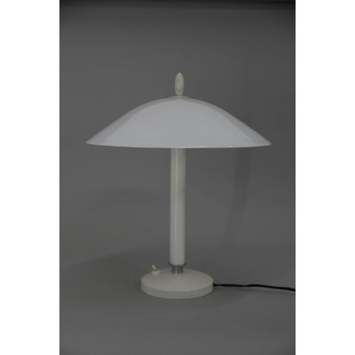 Vintage Tischlampe aus weißem Metall und Opalglas, 1950
