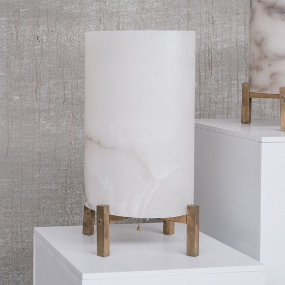 Image 1 of Paar alte Tischlampen aus Messing und Alabaster, Frankreich 1980