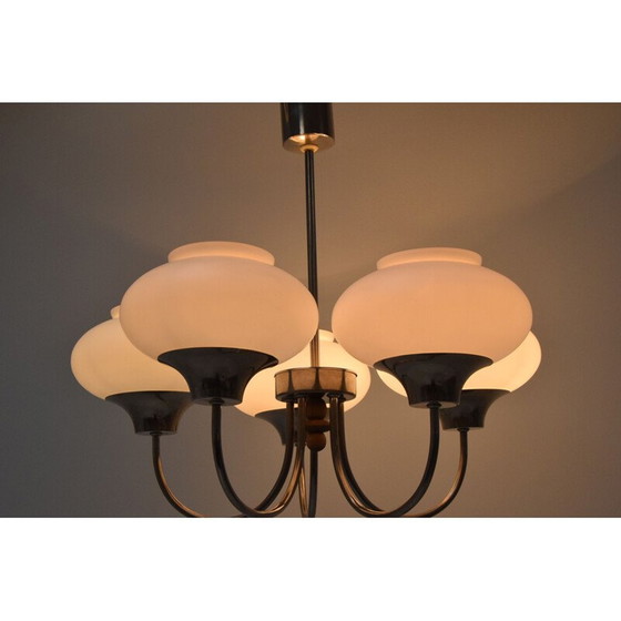 Image 1 of Vintage-Kronleuchter aus Glas und Holz, Tschechien 1960