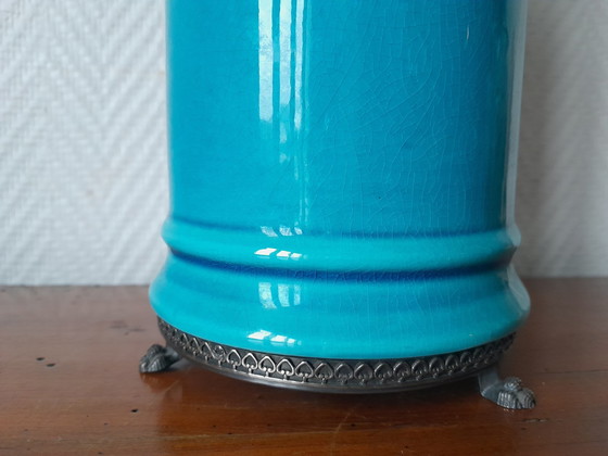 Image 1 of Keramiklampe Blau Füße Krallen Schirm-Jour Dschungel