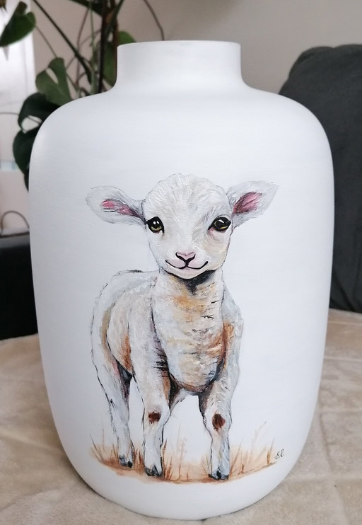 Handbemalte Vase 'Lamm'