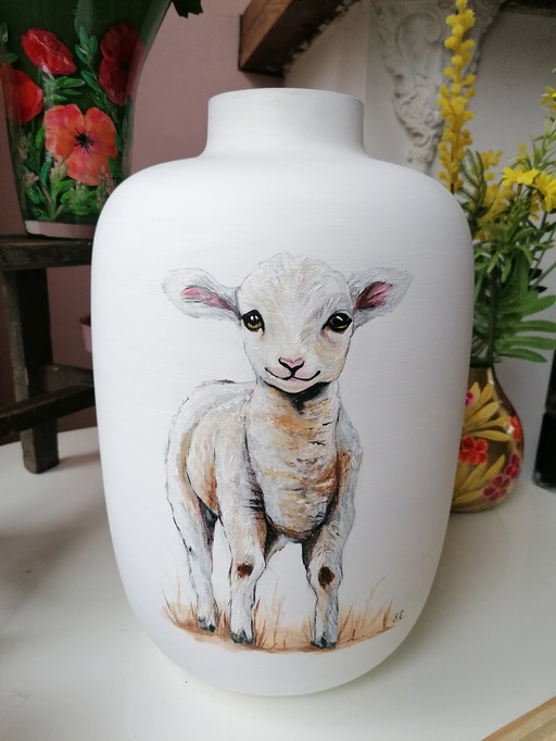 Handbemalte Vase 'Lamm'