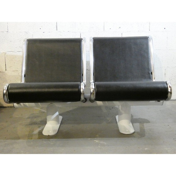 Image 1 of Vintage Flughafenbank aus Stahl und verchromtem Metall, 1970