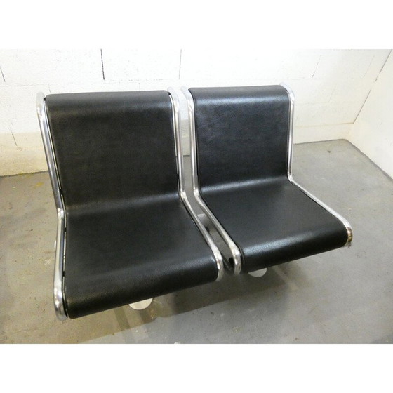 Image 1 of Vintage Flughafenbank aus Stahl und verchromtem Metall, 1970