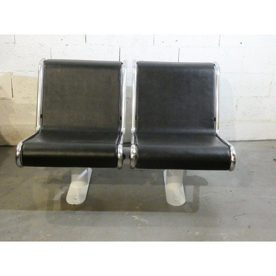 Image 1 of Vintage Flughafenbank aus Stahl und verchromtem Metall, 1970