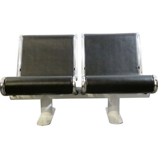 Vintage Flughafenbank aus Stahl und verchromtem Metall, 1970