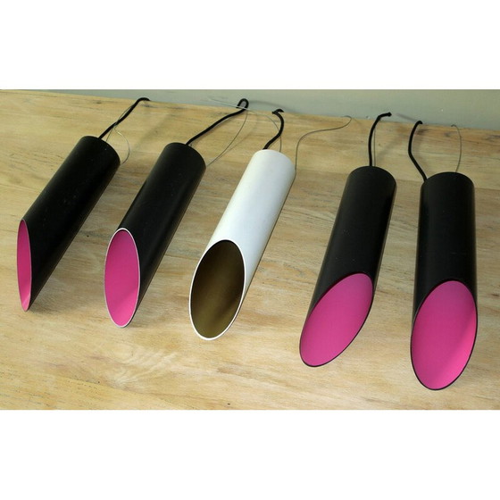 Image 1 of Satz von 5 zylindrischen Pendelleuchten aus Metall für Raak, 1970