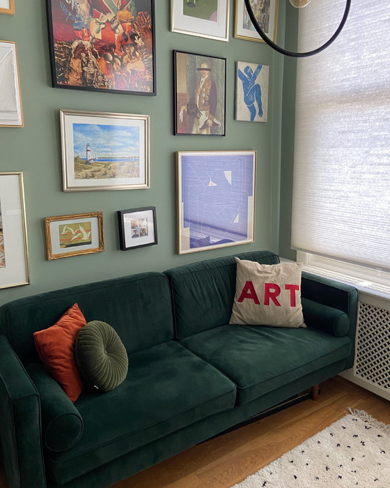 Image 1 of Sofa Company Samt Dunkelgrün Drei-Personen-Sofa