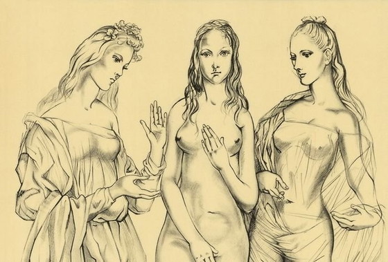 Image 1 of Originallithografie - Die drei Grazien - Léonard Foujita - 1960