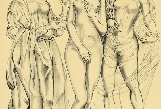 Image 1 of Originallithografie - Die drei Grazien - Léonard Foujita - 1960