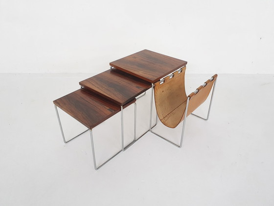 Image 1 of Mid-Century Mimiset aus Palisander und Leder von Brabantia, Niederlande 1950