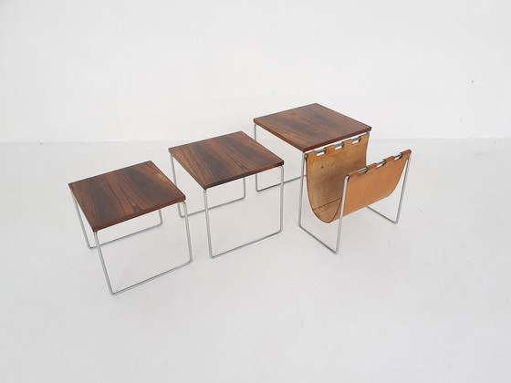 Image 1 of Mid-Century Mimiset aus Palisander und Leder von Brabantia, Niederlande 1950