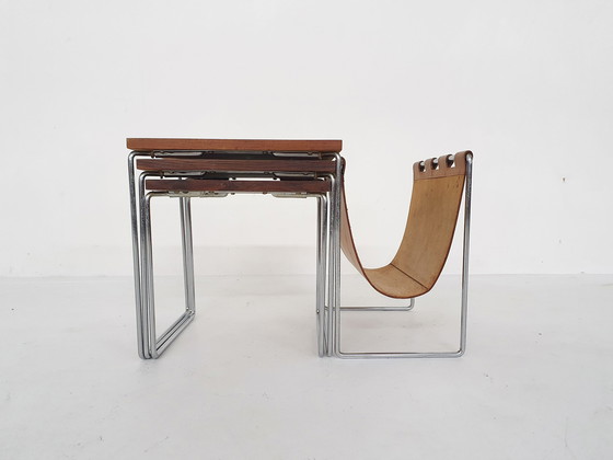 Image 1 of Mid-Century Mimiset aus Palisander und Leder von Brabantia, Niederlande 1950