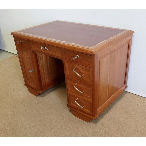 Image 1 of Vintage Art Deco Schreibtisch aus massivem Mahagoni und Leder, 1940