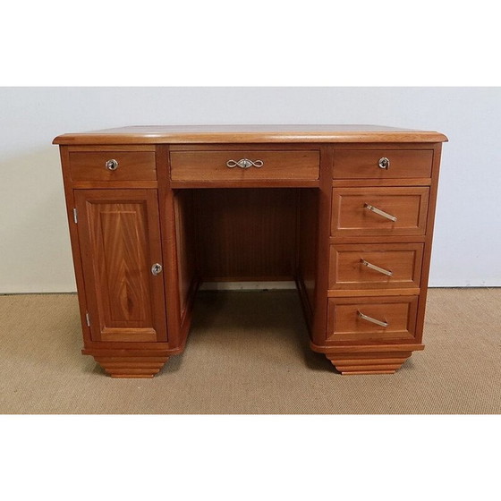 Image 1 of Vintage Art Deco Schreibtisch aus massivem Mahagoni und Leder, 1940