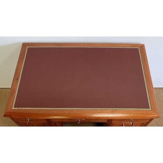 Image 1 of Vintage Art Deco Schreibtisch aus massivem Mahagoni und Leder, 1940