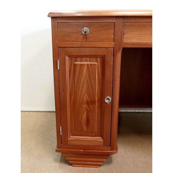 Image 1 of Vintage Art Deco Schreibtisch aus massivem Mahagoni und Leder, 1940