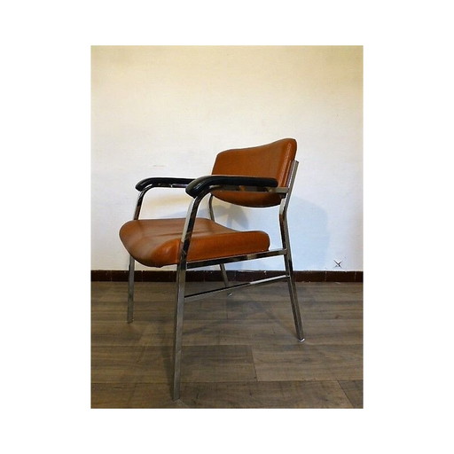 Vintage Brauner Sessel aus Kunstleder und Metall