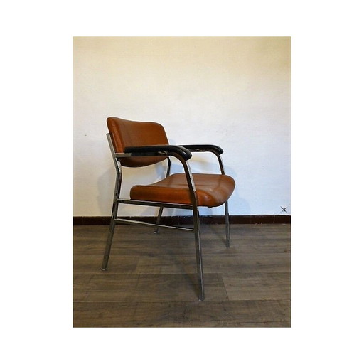 Vintage Brauner Sessel aus Kunstleder und Metall