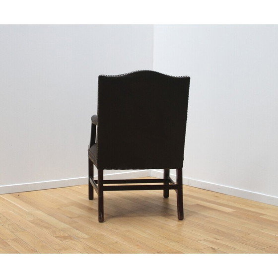 Image 1 of Paar Vintage-Sessel aus dunklem Holz und dunkelbraunem Leder