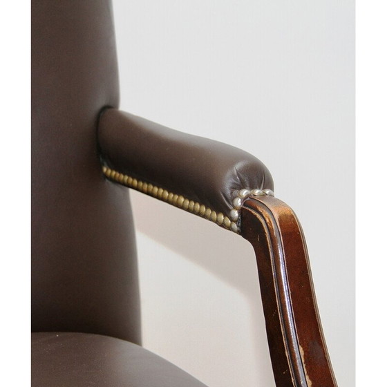 Image 1 of Paar Vintage-Sessel aus dunklem Holz und dunkelbraunem Leder