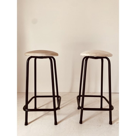 Image 1 of Paar Vintage-Samthocker, Italien 1960er Jahre