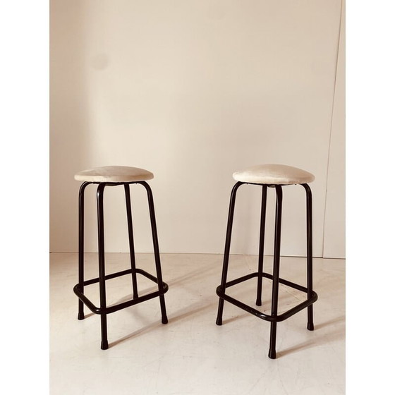 Image 1 of Paar Vintage-Samthocker, Italien 1960er Jahre